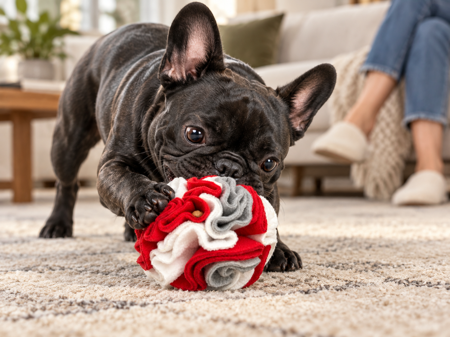 Glory To Dog Snuffle Ball Scarlet White and Gray