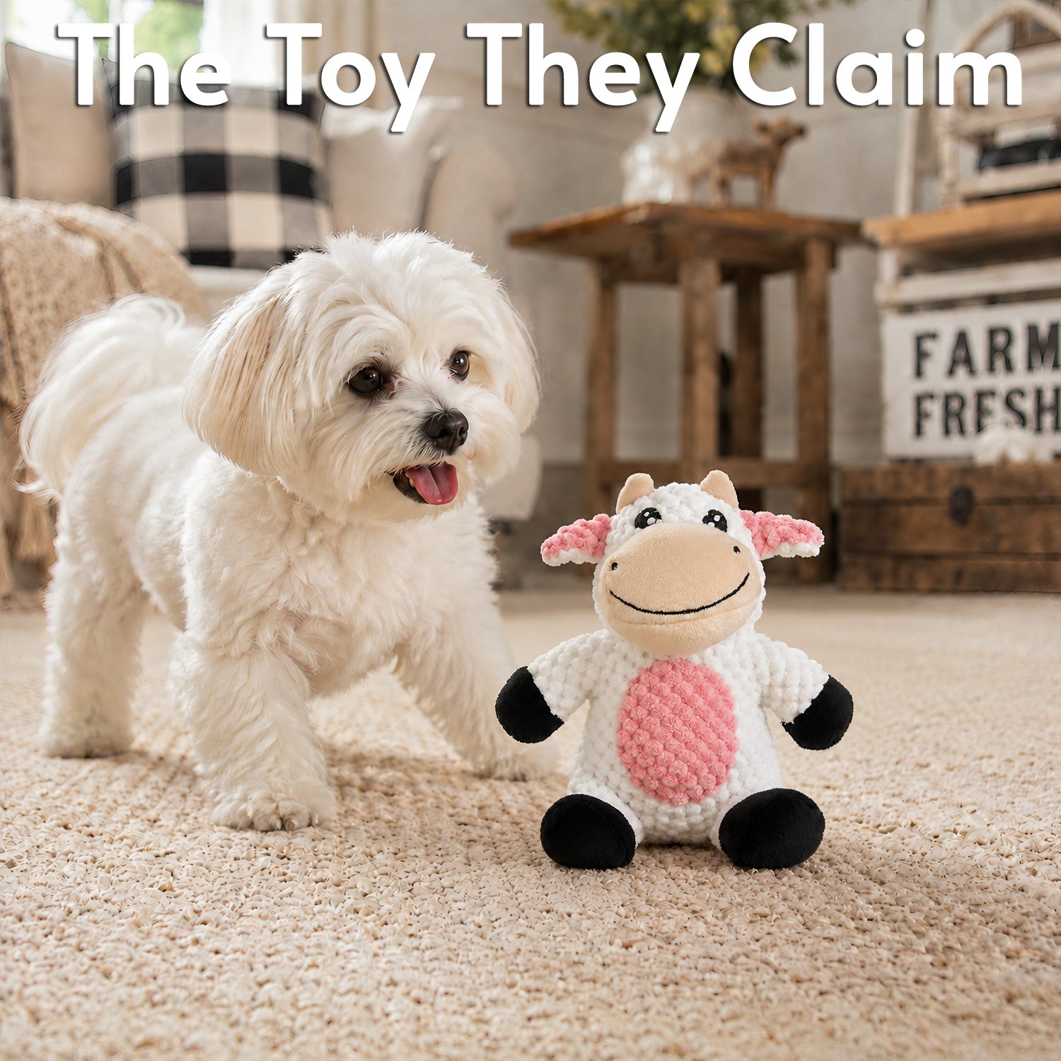 Glory To Dog Barnyard Cow Plush and Squeaker Dog Toy